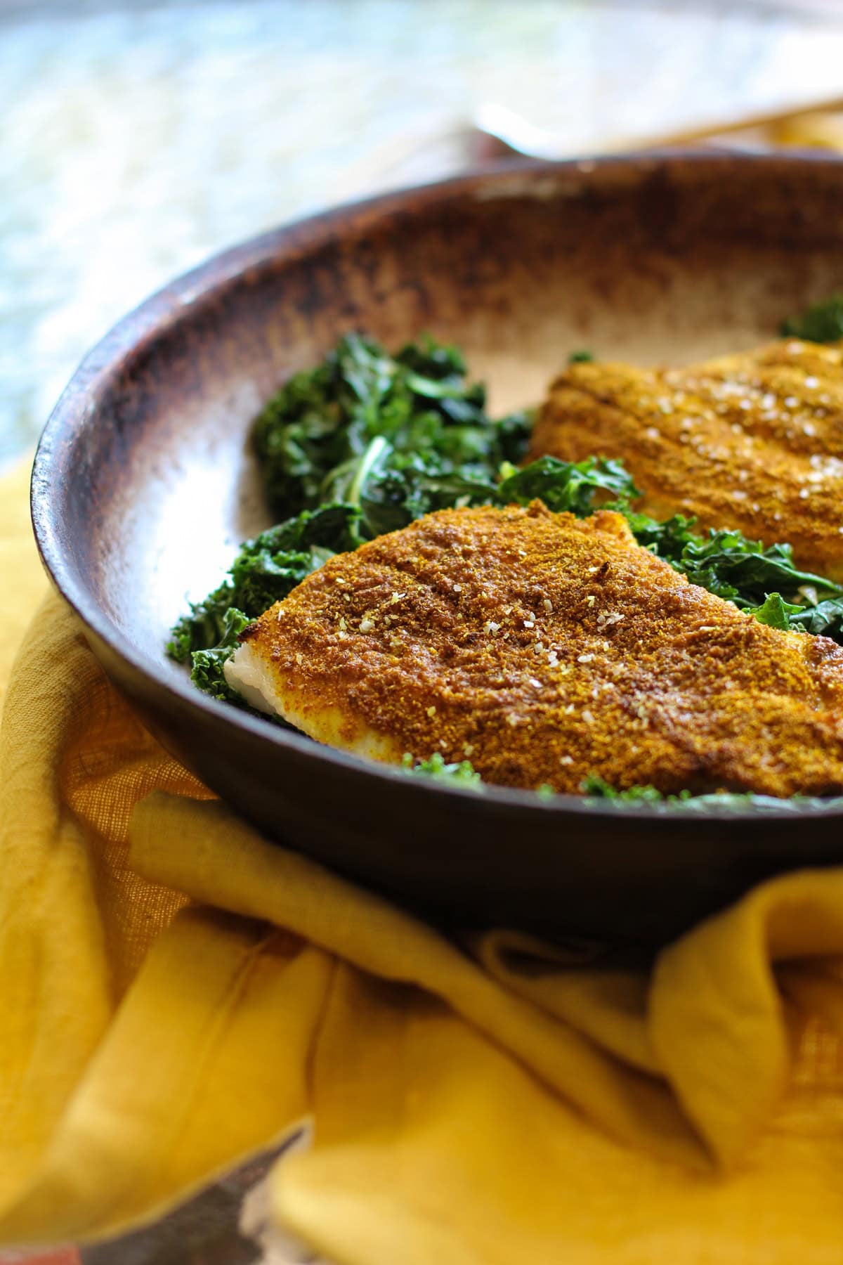 curry sole over kale