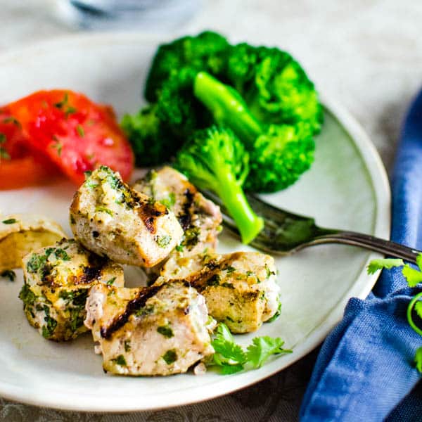 Garlicky Cilantro Lime Swordfish Kebabs