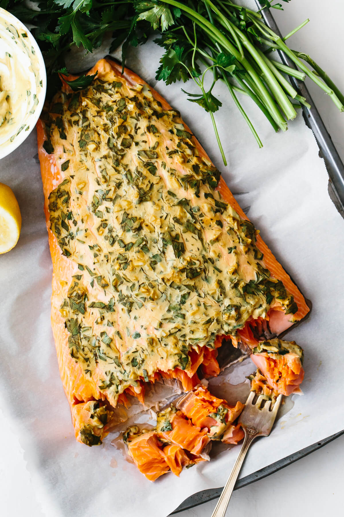 This dijon baked salmon is incredibly flavorful, moist, flaky, and a healthy dinner recipe that’s made in under 30 minutes!
