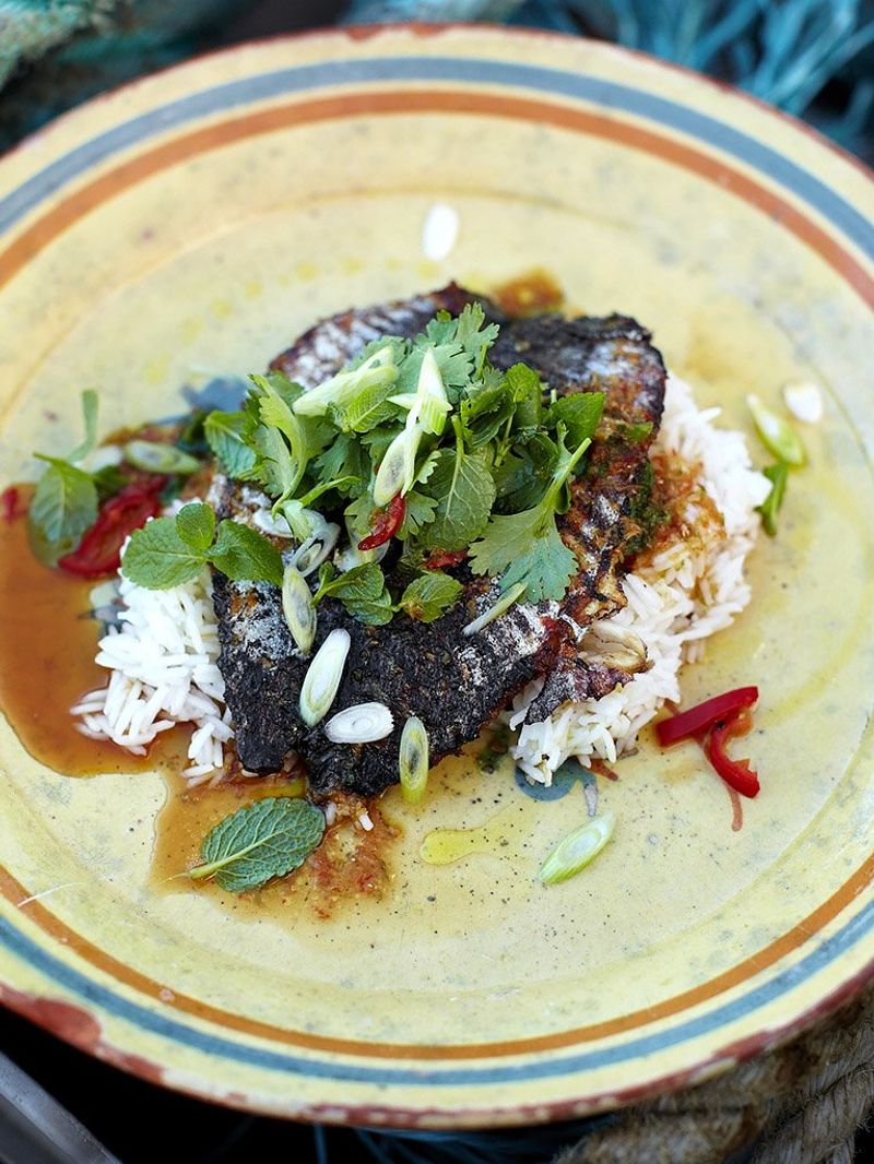Crispy-skinned mackerel with Asian-inspired dressing