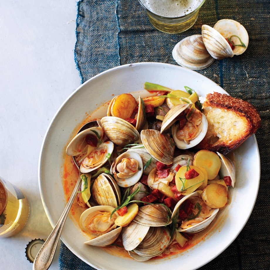 Littleneck Clams with New Potatoes and Spring Onions