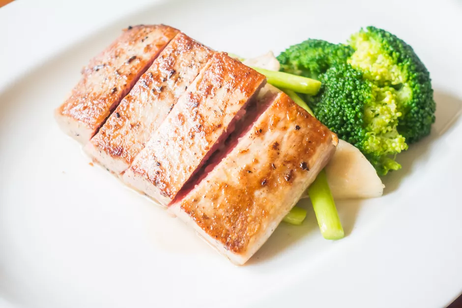 Poached tuna steaks